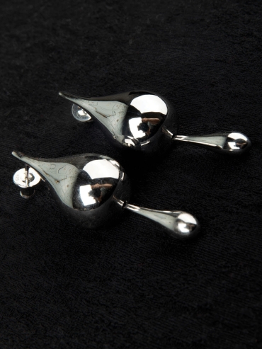 Silver Droplet Duality Earrings - pair
