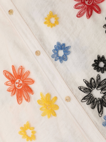 White Floral Embroidered Double-Layer Shirt