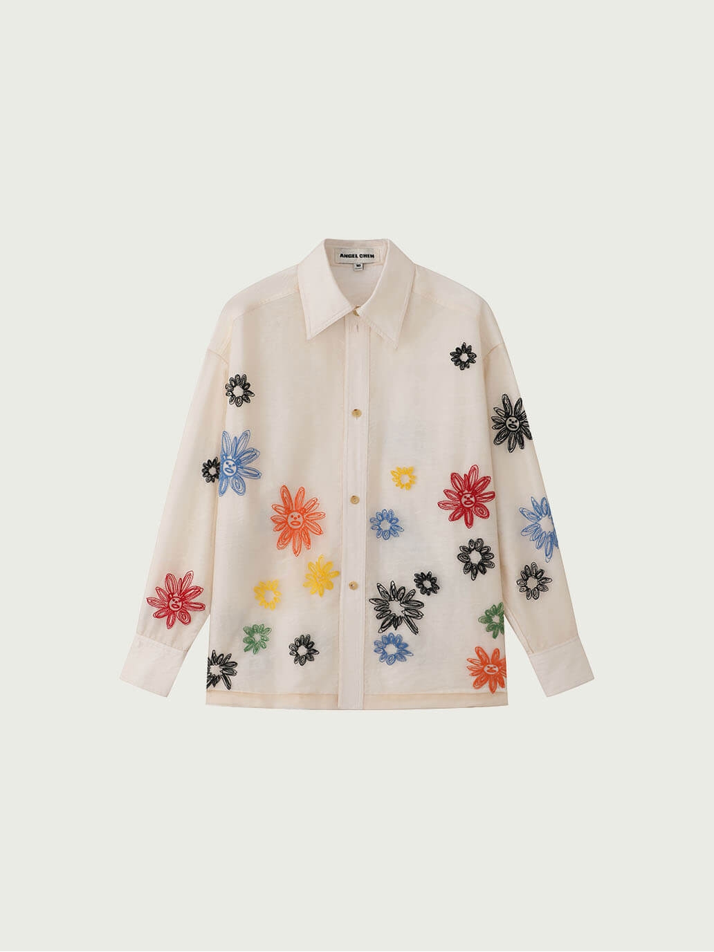 White Floral Embroidered Double-Layer Shirt
