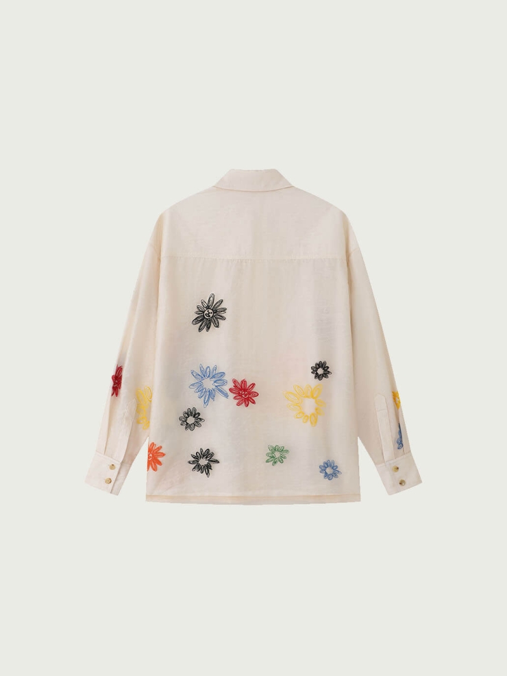 White Floral Embroidered Double-Layer Shirt