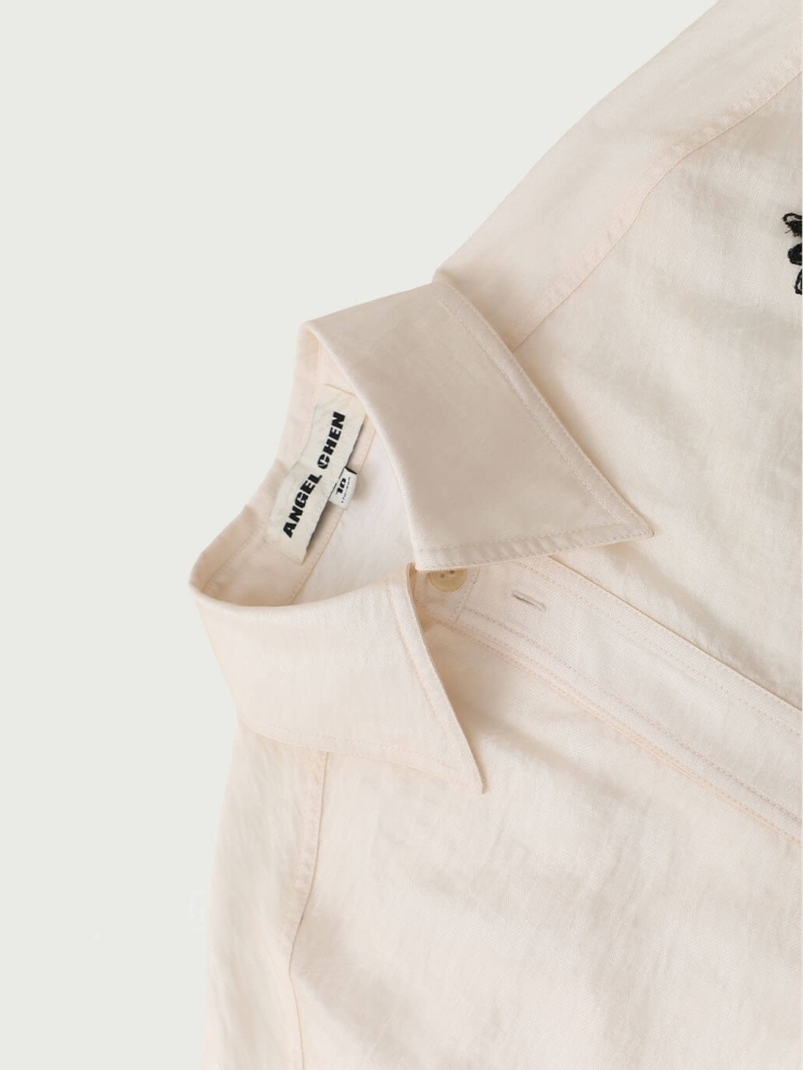 White Floral Embroidered Double-Layer Shirt