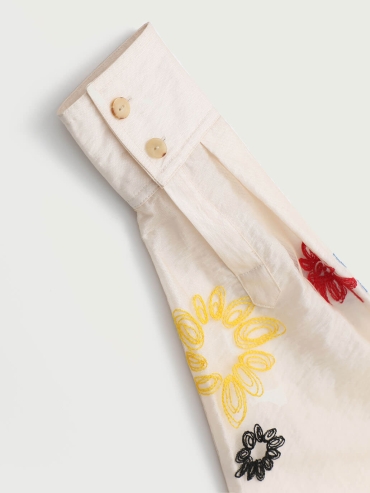 White Floral Embroidered Double-Layer Shirt