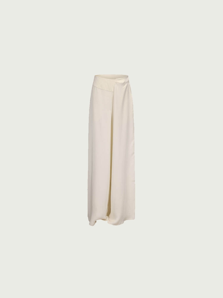 White Asymmetric Waist Wide-Leg Pants