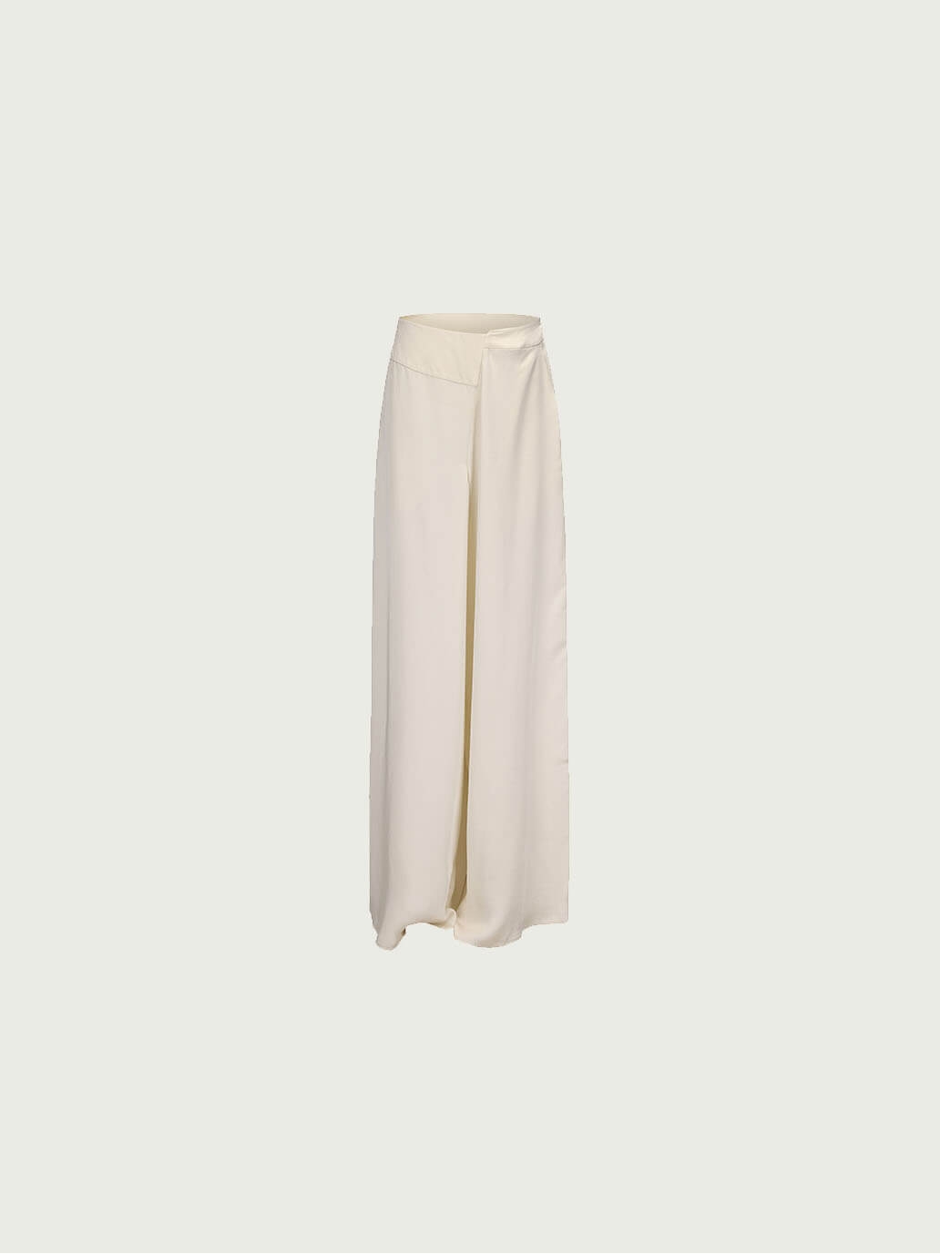 White Asymmetric Waist Wide-Leg Pants