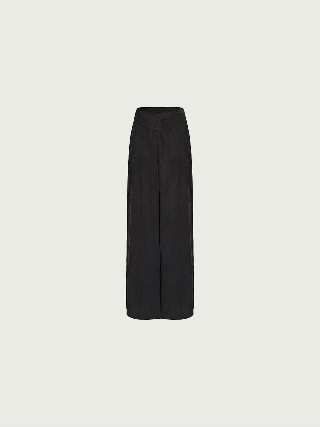 Black Asymmetric Waist Wide-Leg Pants