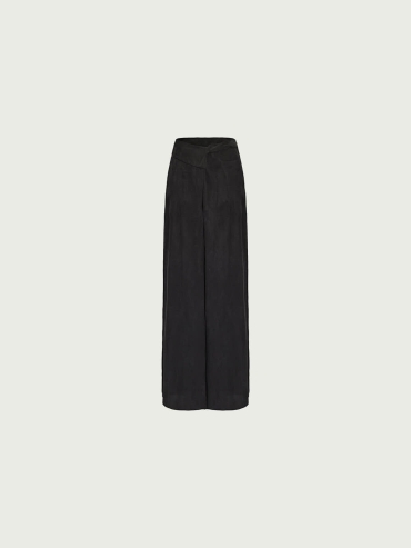 Black Asymmetric Waist Wide-Leg Pants