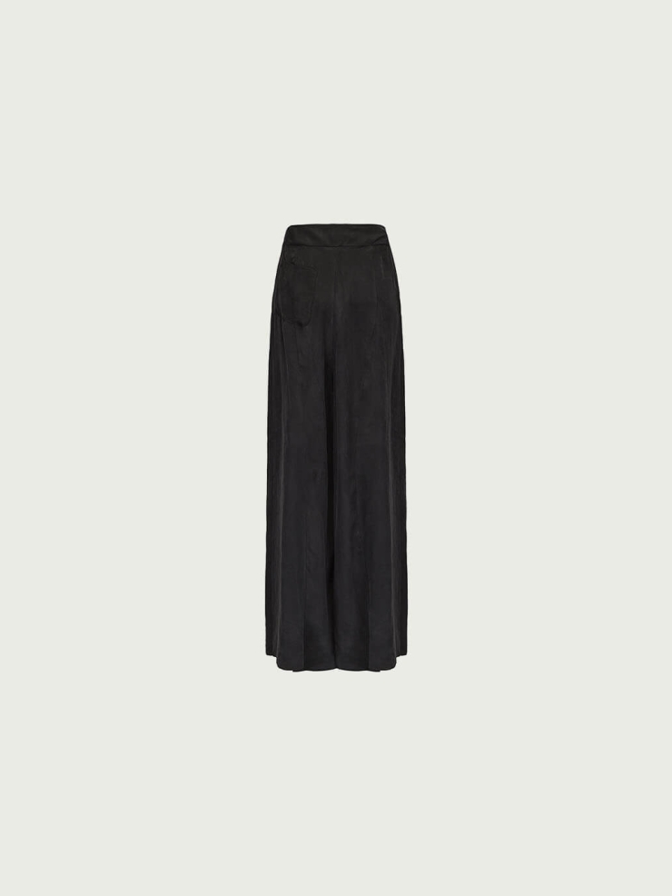 Black Asymmetric Waist Wide-Leg Pants