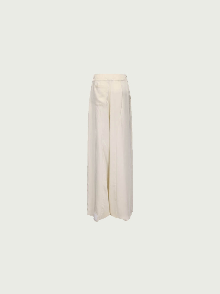 White Asymmetric Waist Wide-Leg Pants