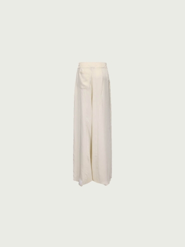 White Asymmetric Waist Wide-Leg Pants