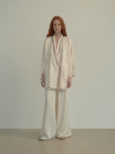 White Asymmetric Waist Wide-Leg Pants