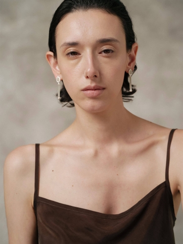 Silver Green & White Jade Square & Circle Drop Earrings