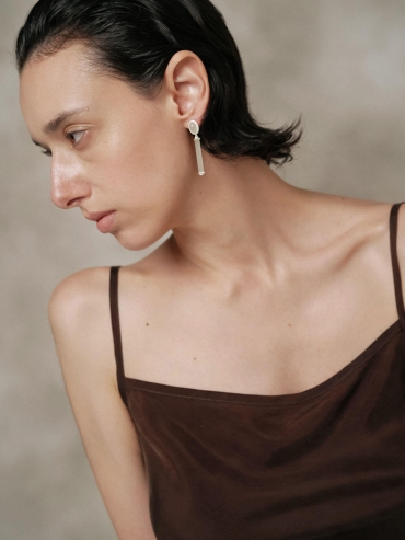 Silver Green & White Jade Square & Circle Drop Earrings