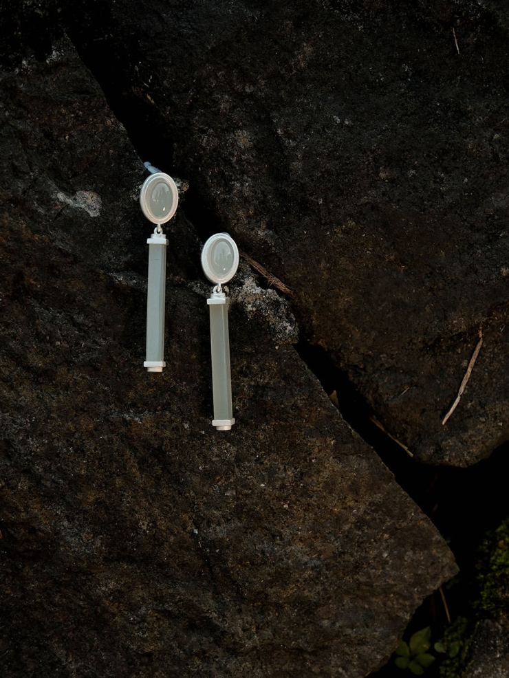 Silver Green & White Jade Square & Circle Drop Earrings