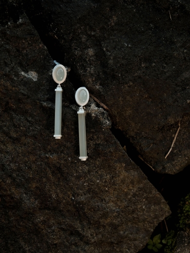 Silver Green & White Jade Square & Circle Drop Earrings