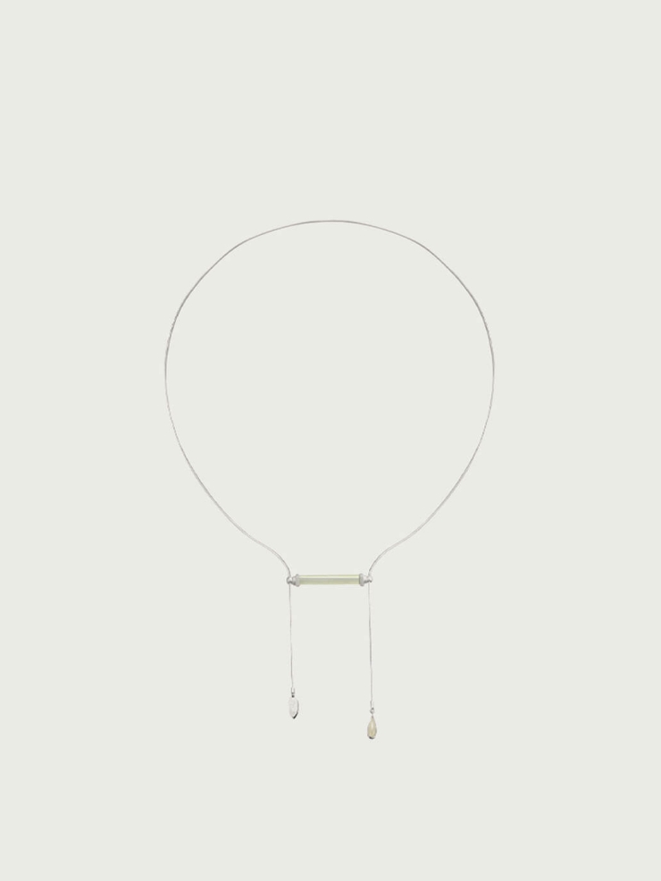 Silver Green & White Jade Square & Circle Toggle Necklace