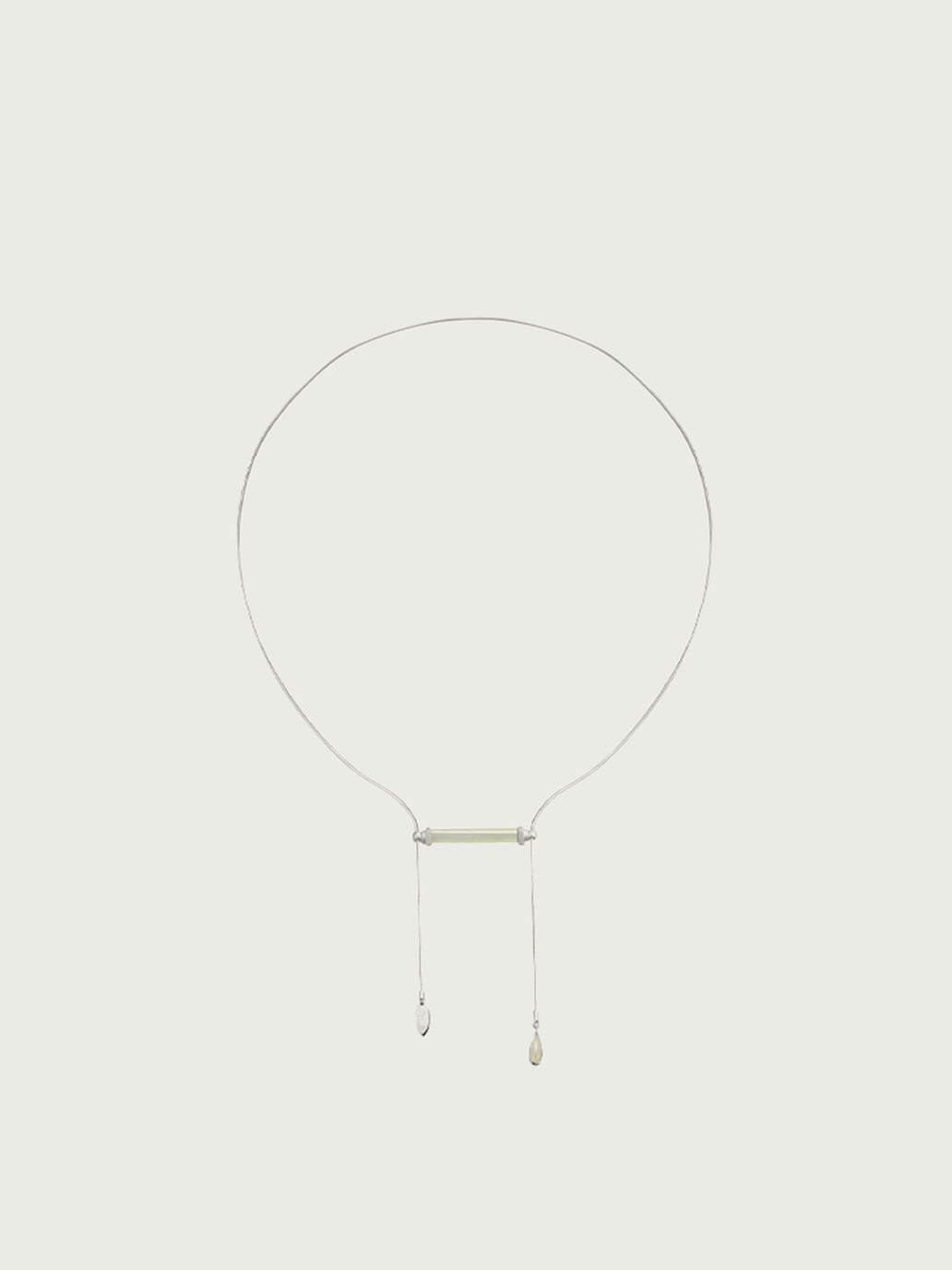 Silver Green & White Jade Square & Circle Toggle Necklace