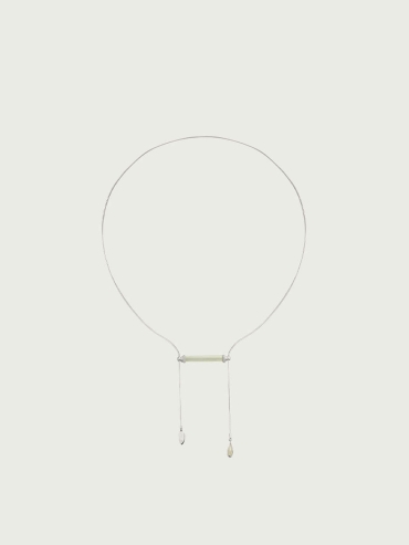 Silver Green & White Jade Square & Circle Toggle Necklace