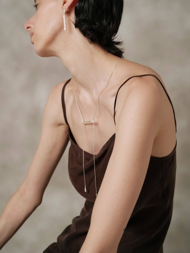 Silver Green & White Jade Square & Circle Toggle Necklace