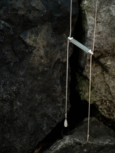 Silver Green & White Jade Square & Circle Toggle Necklace