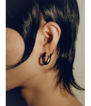 HANYING Black Enamel Textured Hoops (Silver)