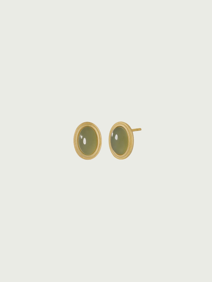 Gold Green Jade Stud Earrings-Small