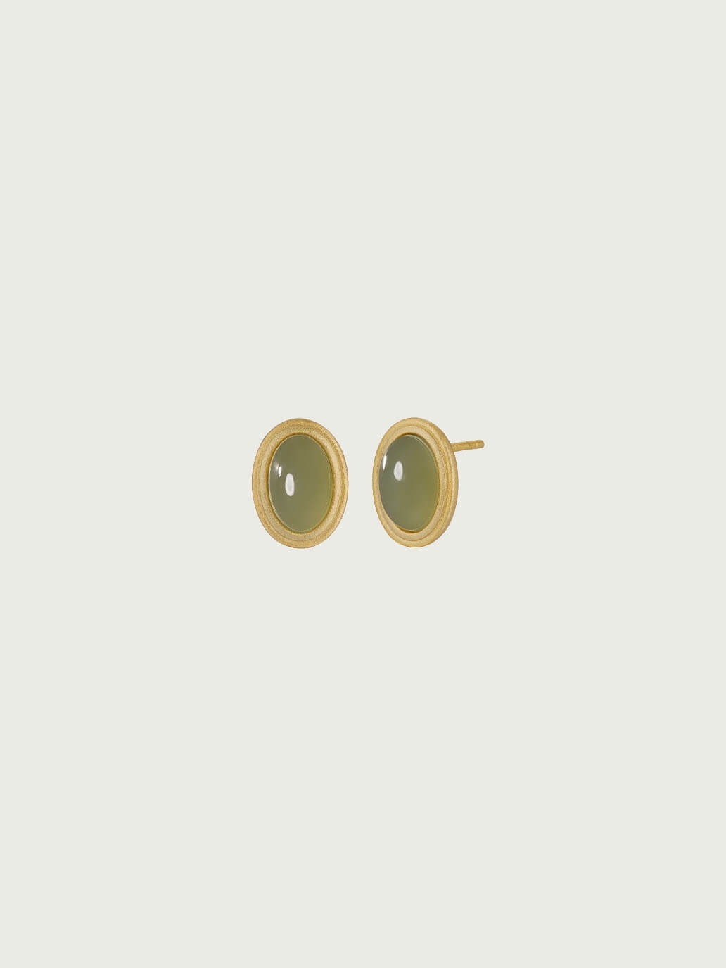 Gold Green Jade Stud Earrings-Small