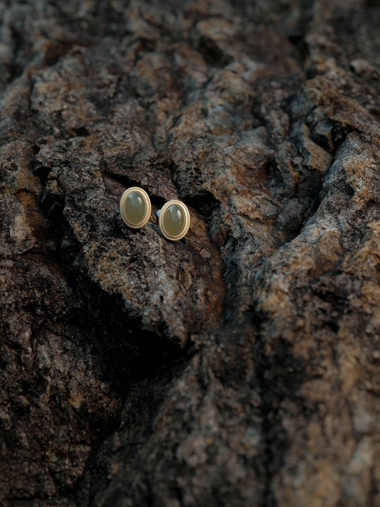 Gold Green Jade Stud Earrings-Small