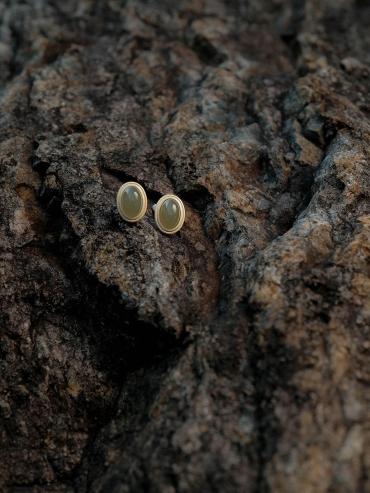 Gold Green Jade Stud Earrings-Small
