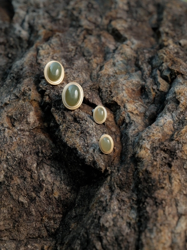 Gold Green Jade Stud Earrings-Small