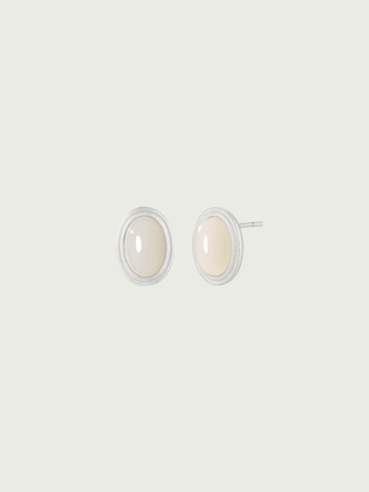 Silver White Jade Stud Earrings-Large