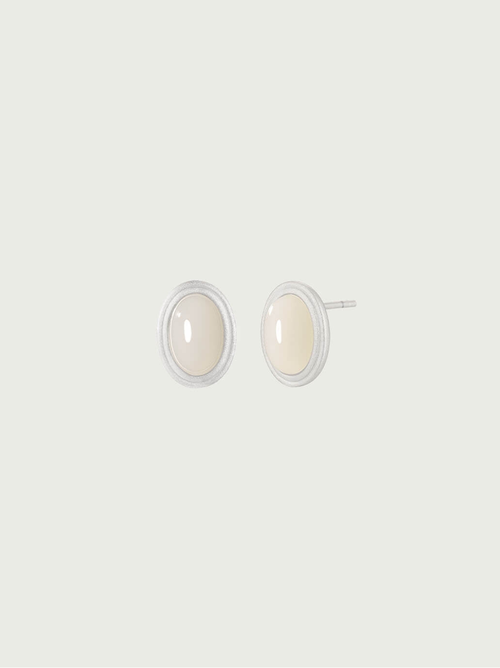 Silver White Jade Stud Earrings-Large