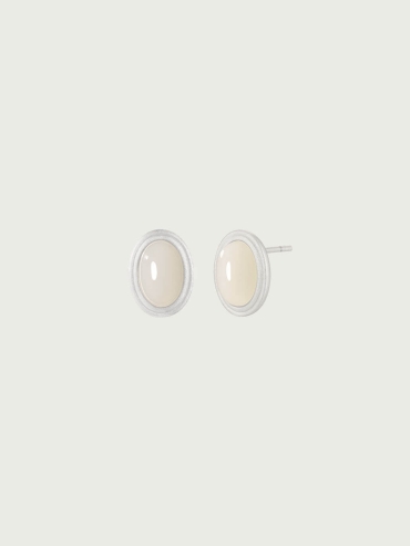 Silver White Jade Stud Earrings-Large
