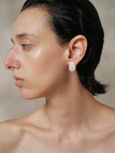 Silver White Jade Stud Earrings-Large