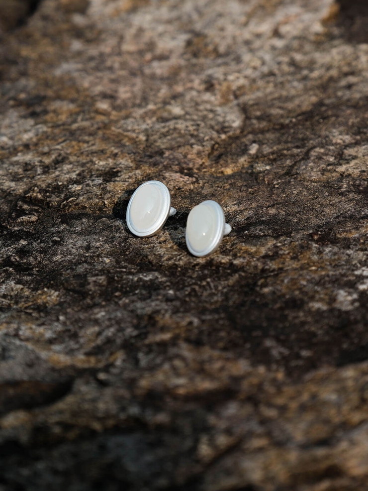 Silver White Jade Stud Earrings-Large