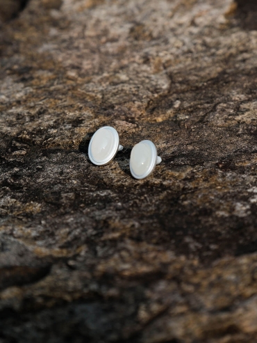 Silver White Jade Stud Earrings-Large