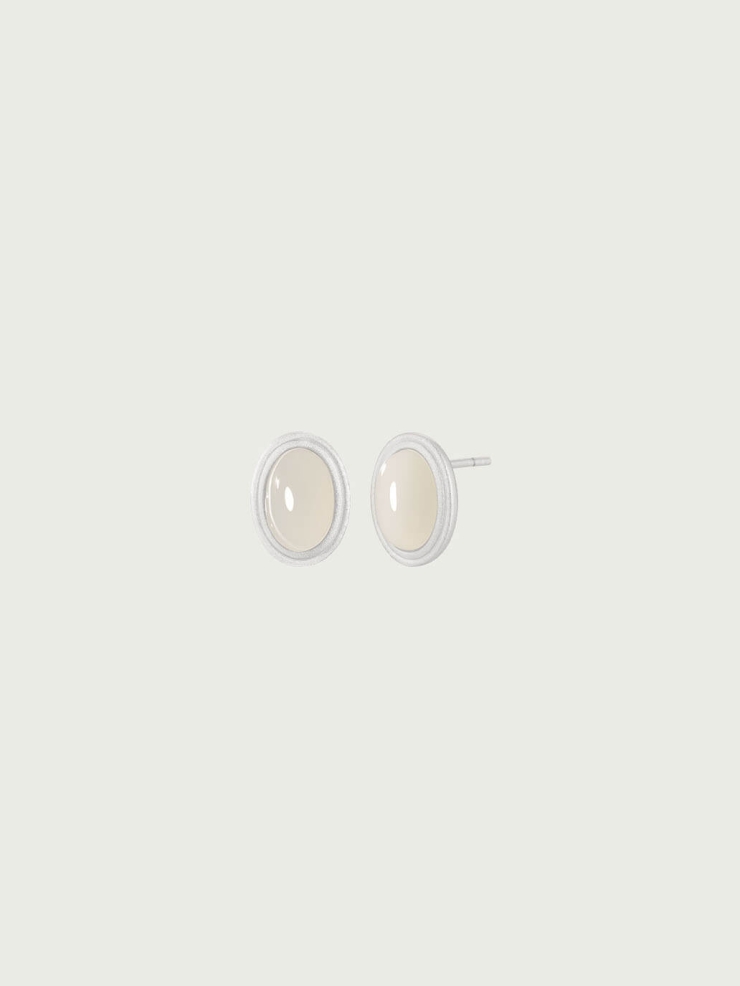 Silver White Jade Stud Earrings-Small