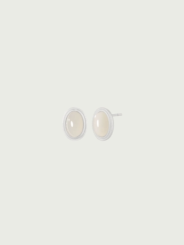 Silver White Jade Stud Earrings-Small