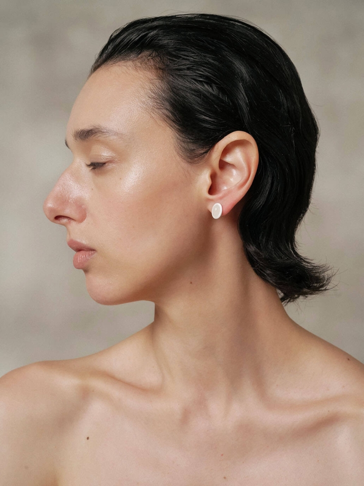 Silver White Jade Stud Earrings-Small