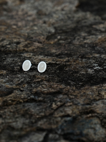 Silver White Jade Stud Earrings-Small