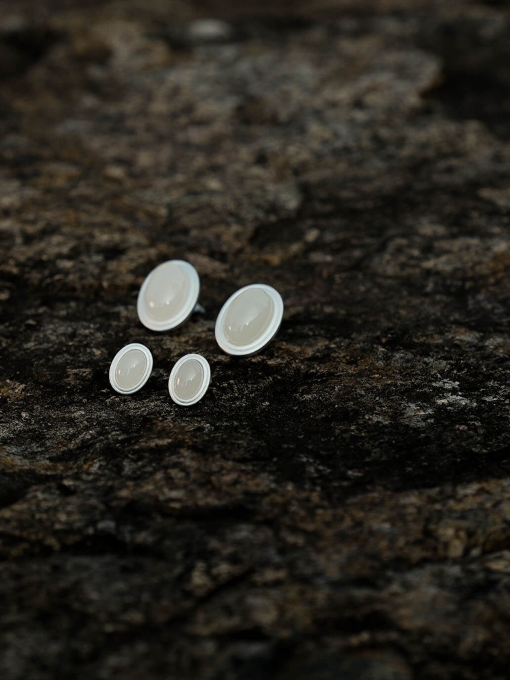 Silver White Jade Stud Earrings-Small