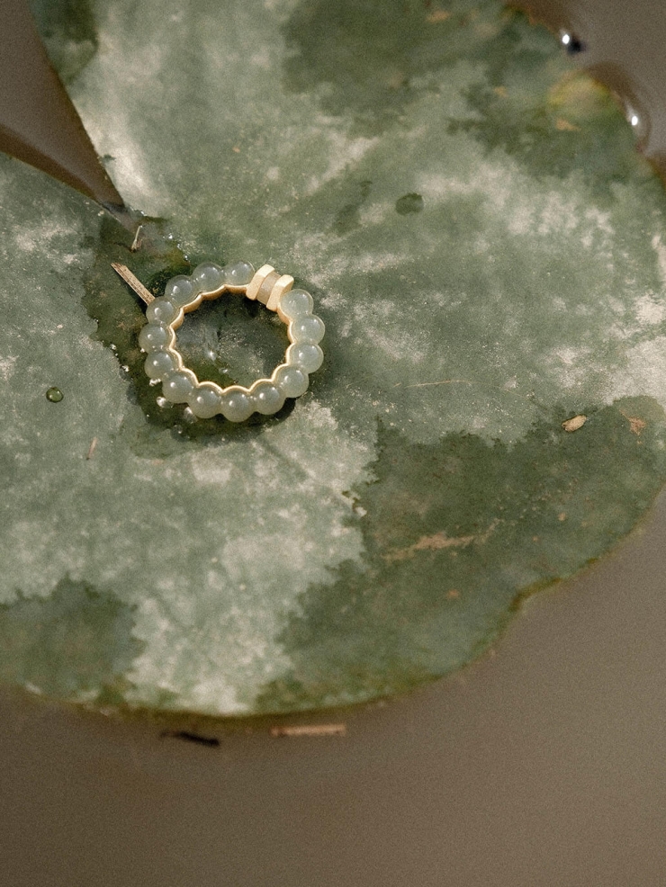 Gold Pearl-Inspired Square & Circle Ring
