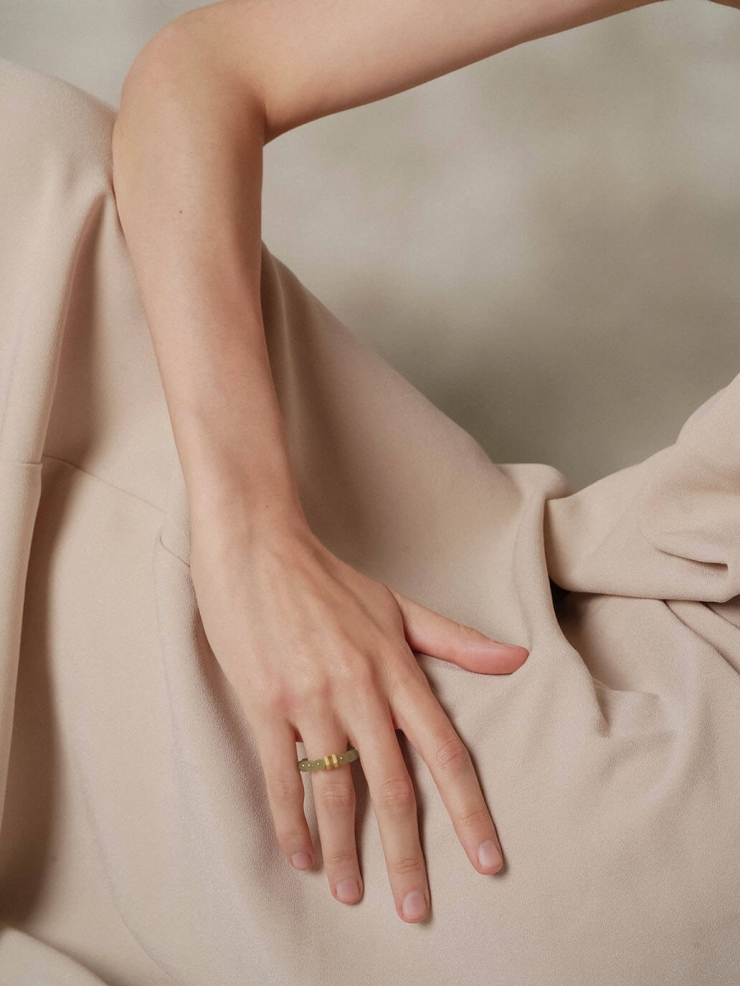 Gold Pearl-Inspired Square & Circle Ring