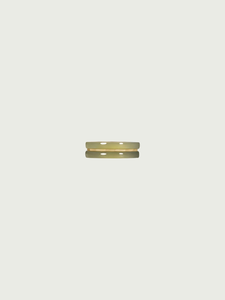 Gold Green Jade Square & Circle Ring