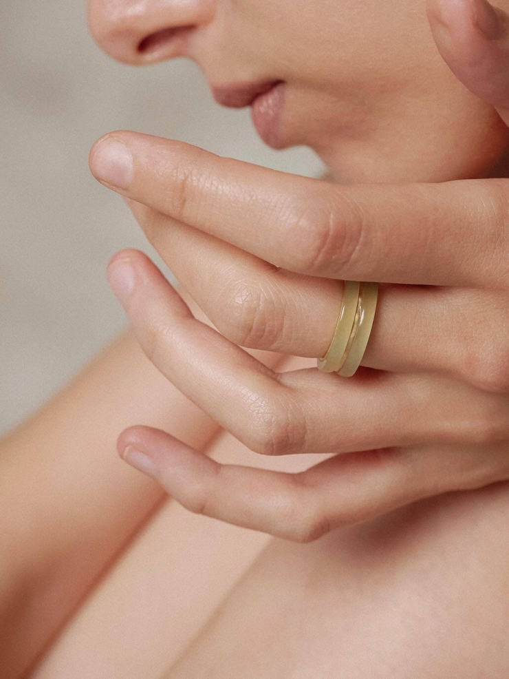 Gold Green Jade Square & Circle Ring