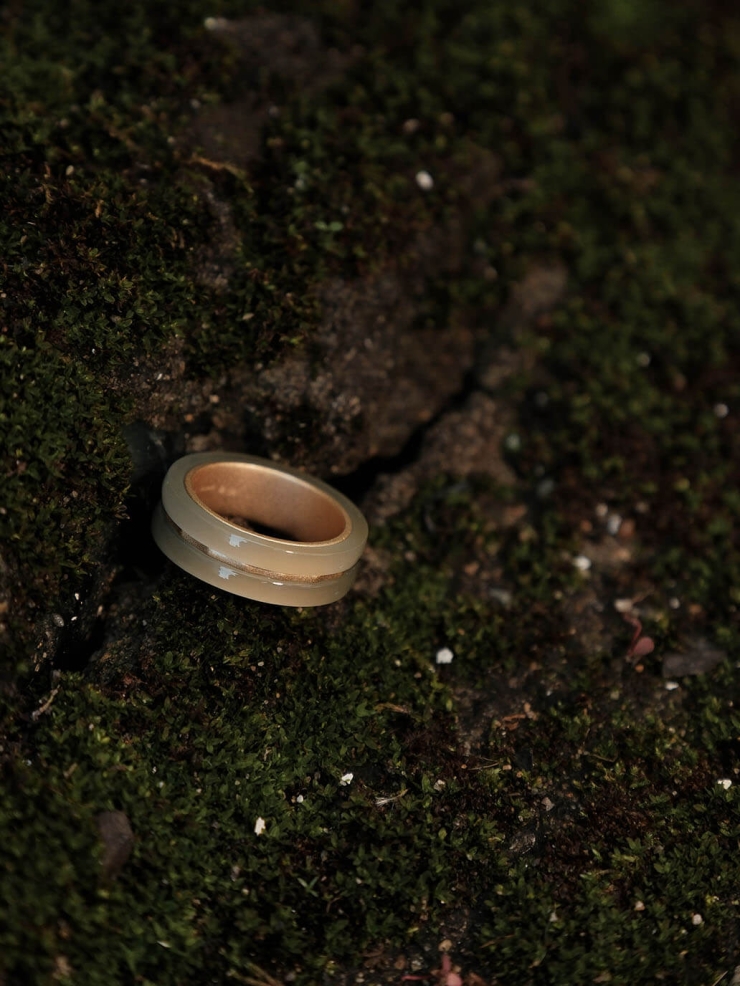 Gold Green Jade Square & Circle Ring