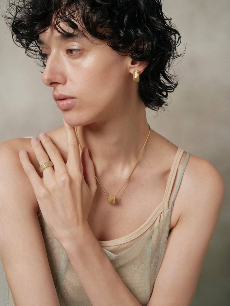 Gold Green Jade Square & Circle Earrings