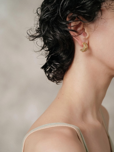 Gold Green Jade Square & Circle Earrings