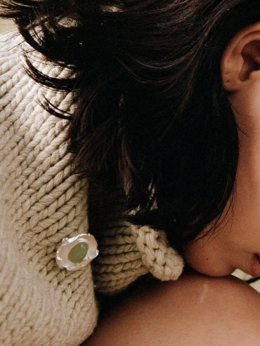 Silver Green & White Jade Brooch