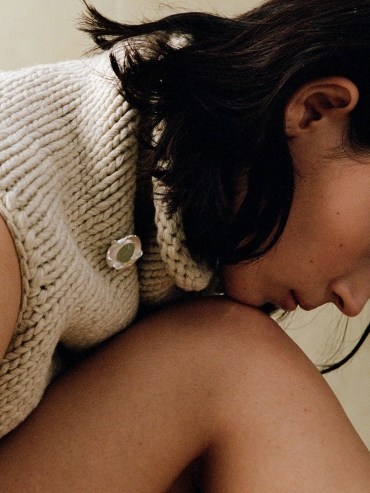 Silver Green & White Jade Brooch