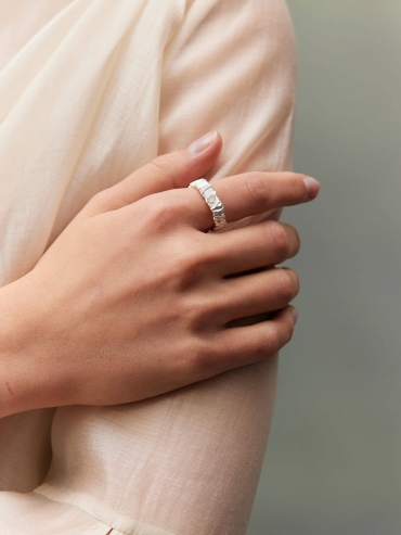 Silver Green & White Jade Impression Ring